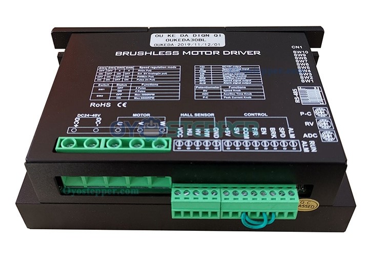 Oukeda Brushless DC Motor Driver Controller 24-48V 30A 850W for Φ60mm/80mm/86mm BLDC Motor